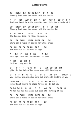Letter Home 鋼琴字母譜由 Motorama - 編曲 Larple