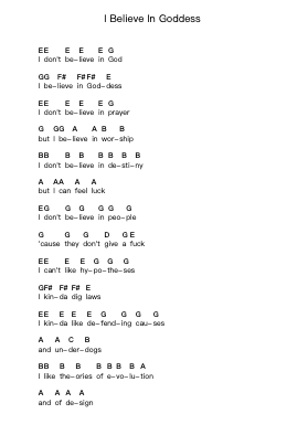 I Believe In Goddess Piano letter notes by NOFX - Arr.Childdy Whitkin