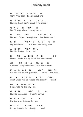 Already Dead Piano letter notes by Toad Venom - Arr.Caewald Tabpritt
