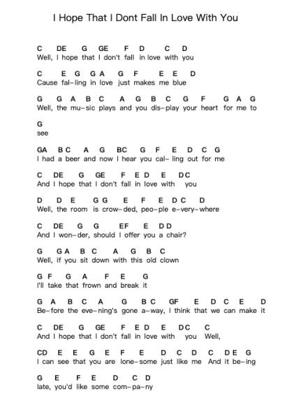 I Hope That I Dont Fall In Love With You Piano letter notes by Tom Waits - Arr.Moivogt Alickckens
