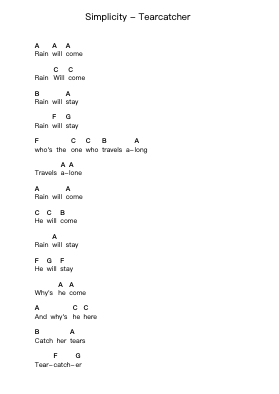Simplicity - Tearcatcher Piano letter notes by Misc Unsigned Bands - Arr.Morsedric
