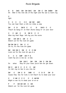 Rock Brigade Piano letter notes by Def Leppard - Arr.Hoyving