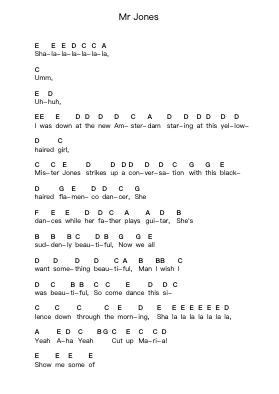 Mr Jones 钢琴字母谱由 Counting Crows - 编曲 Jeffsey