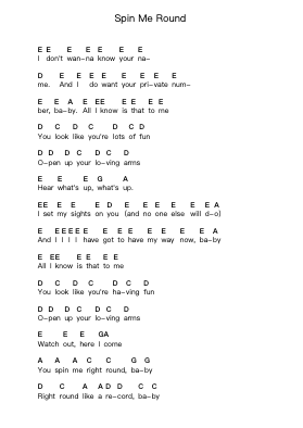 Spin Me Round Catatan huruf piano oleh Dope - Arr.Louiste
