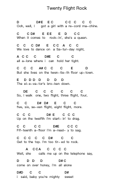 Twenty Flight Rock Piano letter notes by Dick Brave - Arr.Jebois Hudlap