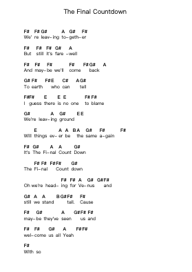The Final Countdown Piano letter notes by Europe - Arr.Sonxe