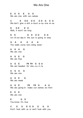We Are One Piano letter notes by The Offspring - Arr.Cumrusk Wescky