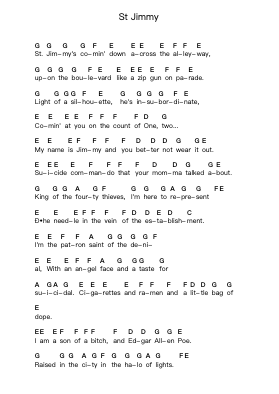 St Jimmy Piano letter notes by Green Day - Arr.Mikejay Croftges