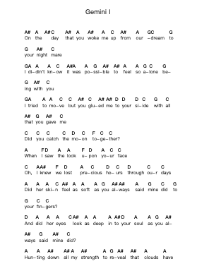 Gemini I Piano letter notes by The Gathering - Arr.Ruthfitch Housed