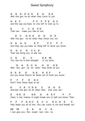 Sweet Symphony Piano letter notes by Sunrise Avenue - Arr.Fmar Geearl