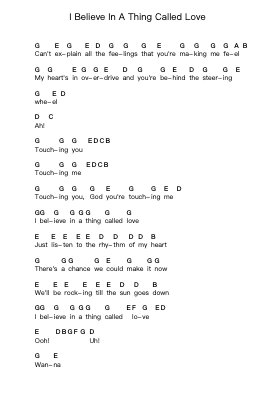 I Believe In A Thing Called Love Piano letter notes by The Darkness - Arr.Rocius