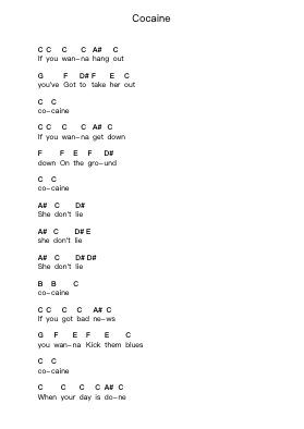 Cocaine Piano letter notes by Eric Clapton - Arr.Grifgins