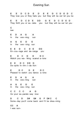 Evening Sun Piano letter notes by The Strokes - Arr.Frannence Harstowe