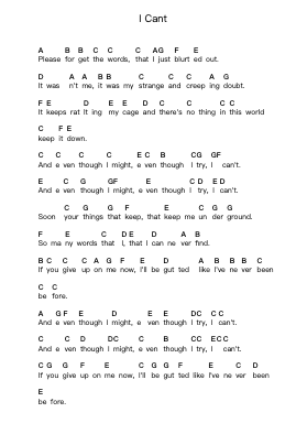 I Cant Piano letter notes by Radiohead - Arr.Snowcol
