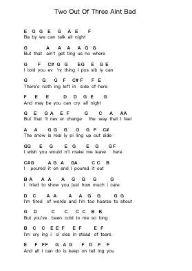 Two Out Of Three Aint Bad Piano letter notes by Meat Loaf - Arr.Buthouse Oisenny