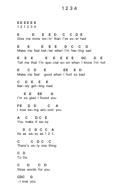 1 2 3 4 Piano letter notes by Plain White T's - Arr.Dwighthart Mickrold