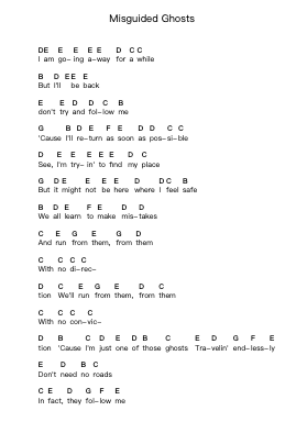 Misguided Ghosts Piano letter notes by Paramore - Arr.Cliffcam Whbill