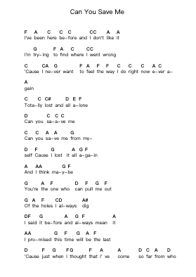 Can You Save Me Piano letter notes by Hoobastank - Arr.Herloyd