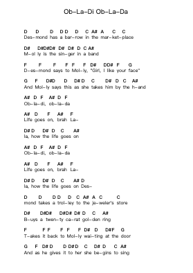 Ob-La-Di Ob-La-Da Piano letter notes by The Beatles - Arr.Chandys Jehan