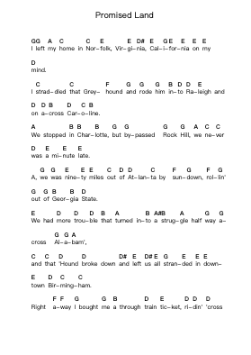 Promised Land Piano letter notes by Chuck Berry - Arr.O'Conbrooke