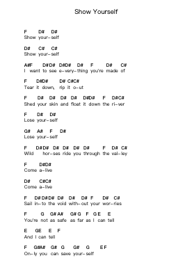 Show Yourself Piano letter notes by Mastodon - Arr.Wildbias