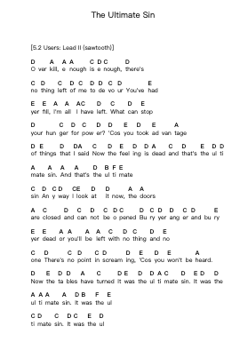 The Ultimate Sin Piano letter notes by Ozzy Osbourne - Arr.Spenvice