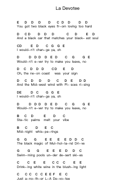 La Devotee Piano letter notes by Panic! At the Disco - Arr.Sainsthea Flind