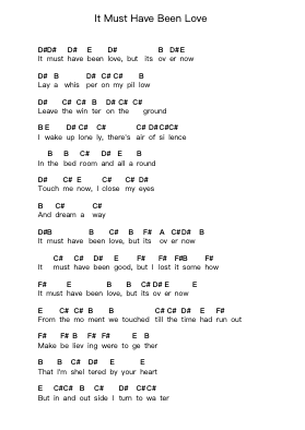 It Must Have Been Love पियानो पत्र नोट्स द्वारा Roxette - Arr.Dwightlitt