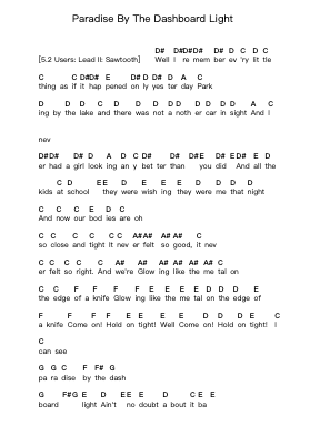Paradise By The Dashboard Light Klavierbuchstaben-Noten von Meat Loaf - Arr.Seange Tayfy