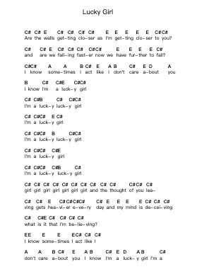 Lucky Girl Piano letter notes by Fazerdaze - Arr.Simpdre