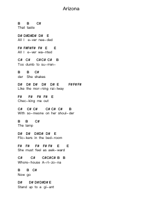 Arizona Piano letter notes by Kings of Leon - Arr.Betle