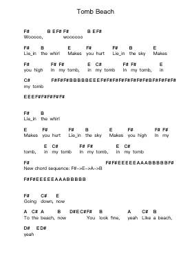 Tomb Beach Piano letter notes by King Gizzard & The Lizard Wizard - Arr.Clifffitch