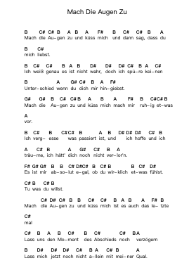 Mach Die Augen Zu Piano letter notes by Terrorgruppe - Arr.Consdia Debruth
