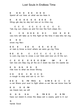 Lost Souls In Endless Time Piano letter notes by DragonForce - Arr.Jobmaltz Youngboyle