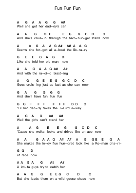 Fun Fun Fun पियानो पत्र नोट्स द्वारा The Beach Boys - Arr.Blythia