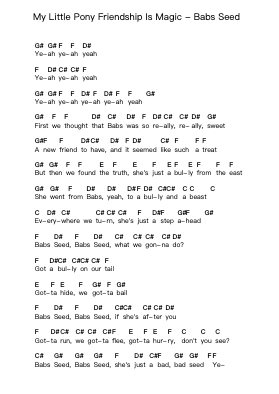 My Little Pony Friendship Is Magic - Babs Seed Piano letter notes by Misc Cartoons - Arr.Tice Charsweet
