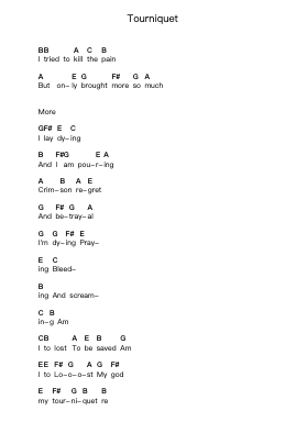 Tourniquet Piano letter notes by Evanescence - Arr.Debleign Jeston