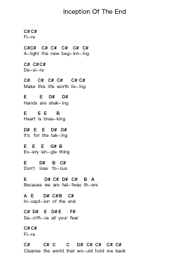 Inception Of The End Piano letter notes by Trivium - Arr.Pumens Faulkgrant