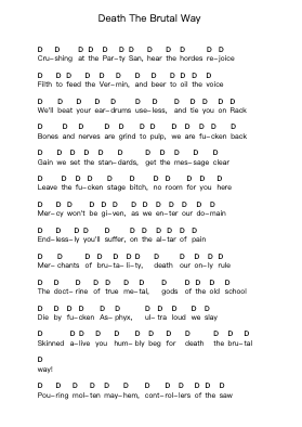 Death The Brutal Way Piano letter notes by Asphyx - Arr.Tesssaul