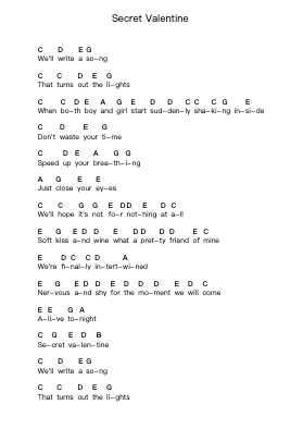 Secret Valentine Catatan huruf piano oleh We the Kings - Arr.Griries