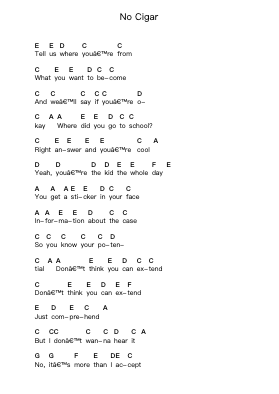 No Cigar Piano letter notes by Millencolin - Arr.Launor