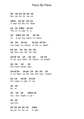Piece By Piece Piano letter notes by Slayer - Arr.Popnis Drewtience