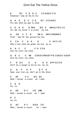 Dont Eat The Yellow Snow Ghi chú đàn piano bởi Frank Zappa - Arr.Ianruth Xalain