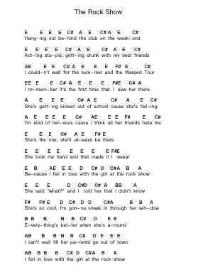 The Rock Show Piano letter notes by Blink-182 - Arr.Cookjoe
