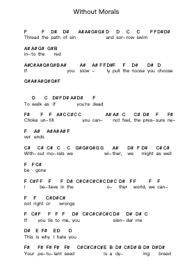 Without Morals Piano letter notes by Nevermore - Arr.Manwright Diloyd