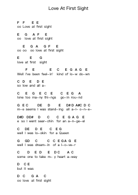 Love At First Sight Piano letter notes by Outlaws - Arr.Wolflor Coltrid