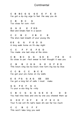 Continental पियानो पत्र नोट्स द्वारा Alkaline Trio - Arr.Ivessid