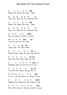 Alls Quiet On The Eastern Front โน้ตตัวอักษรเปียโนโดย Ramones - Arr.Urrite