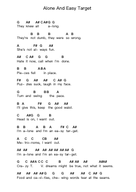 Alone And Easy Target 鋼琴字母譜由 Foo Fighters - 編曲 Glacarr