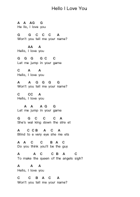 Hello I Love You Piano letter notes by The Doors - Arr.Sailshead Verborn